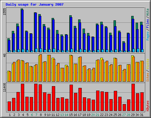 Daily usage for January 2007