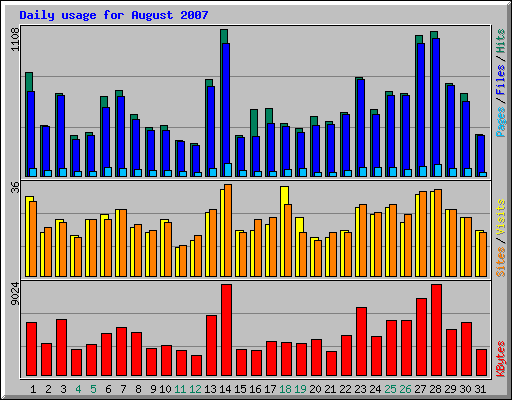 Daily usage for August 2007