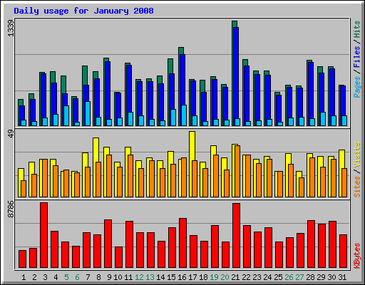 Daily usage for January 2008